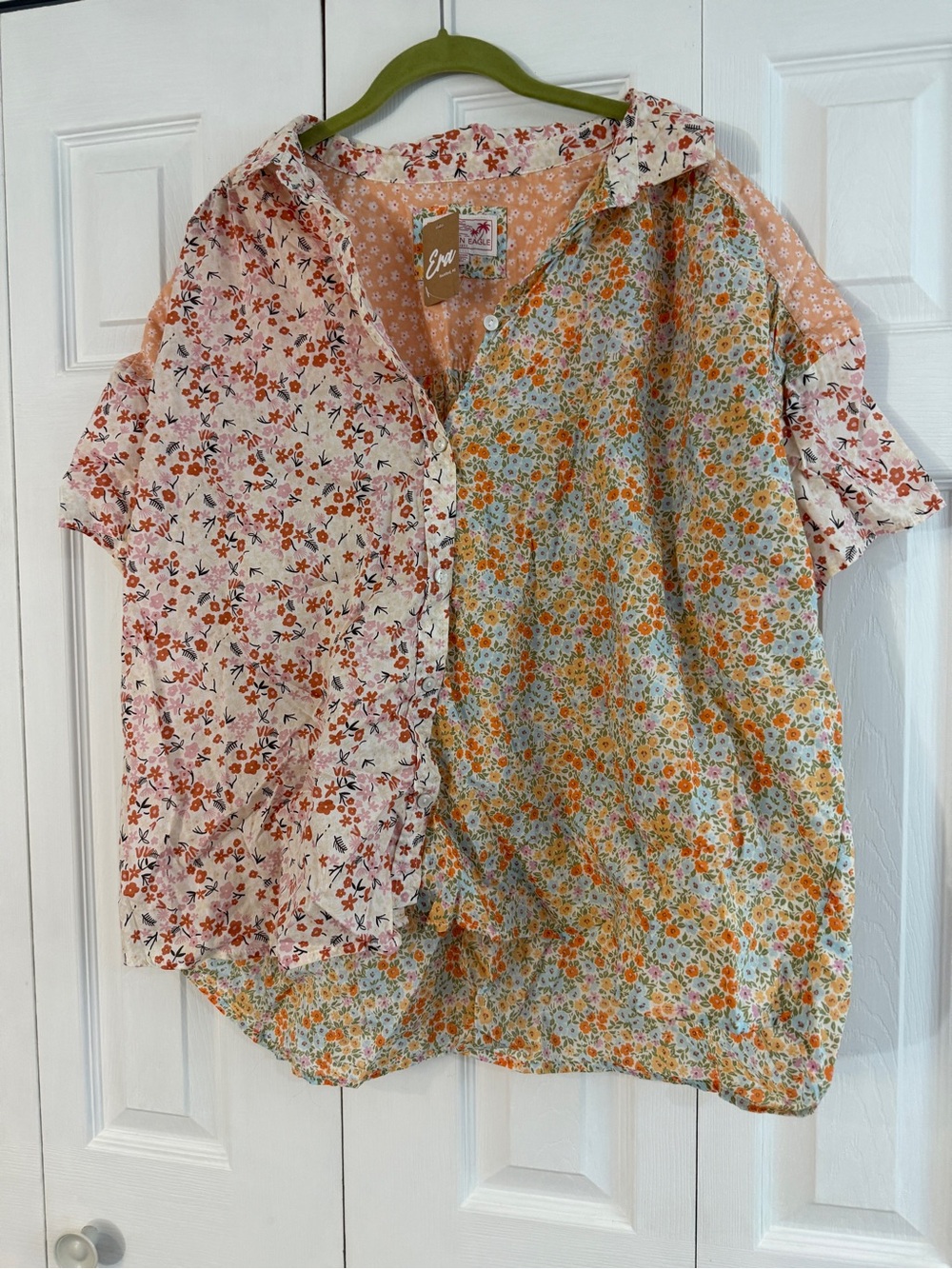 American Eagle Outfitters Girls' Mixed Floral Patchwork Shirt - Peach, Green